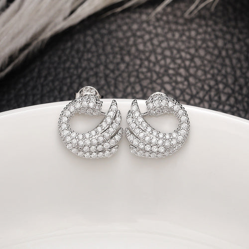 Luxury Swan Stud Earrings For Women, Full Zircon Spiral Animal Earrings Fashion Jewelry