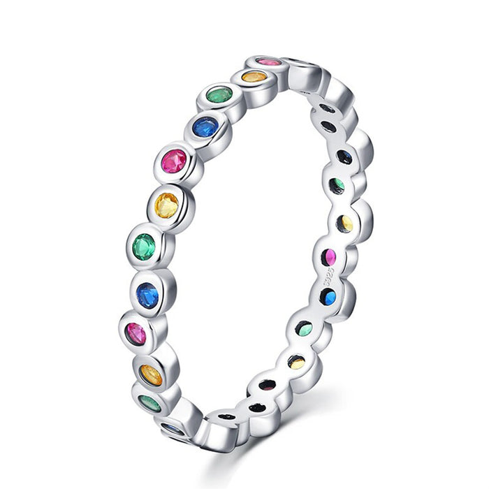 Korean Style Colorful Zircon Platinum Plated Ring, Fashion Multicolor Finger Jewelry