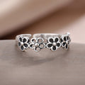 Korean Vintage Five Flower Distressed Open Ring, Adjustable Peony Floral Finger Jewelry view 2