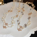 Korean Style Rhinestone Flower Pearl Long Sweater Necklace Elegant Fashion Pendant Jewelry view 2