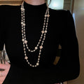 Korean Style Rhinestone Flower Pearl Long Sweater Necklace Elegant Fashion Pendant Jewelry view 3