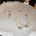 Korean Style Rhinestone Flower Pearl Long Sweater Necklace Elegant Fashion Pendant Jewelry view 4