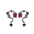 Vintage Dark Alloy Thorn Vine Hoop Studs With Red Enamel Rose Flower Drops Elegant Women's Earrings view 5