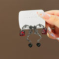 Vintage Dark Alloy Thorn Vine Hoop Studs With Red Enamel Rose Flower Drops Elegant Women's Earrings view 2