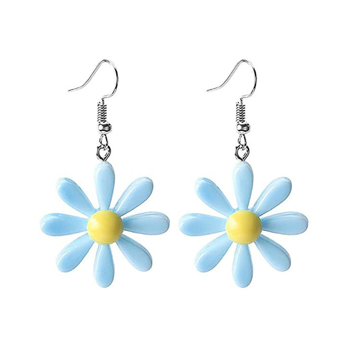 Korean Style Resin Daisy Flower Earrings For Women, Color Contrast Sunflower Stud Jewelry