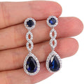 Classic Teardrop Long Stud Earrings With Micro Pave Royal Blue Zircon For Bridal Evening Jewelry view 2