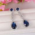 Classic Teardrop Long Stud Earrings With Micro Pave Royal Blue Zircon For Bridal Evening Jewelry view 4