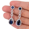 Classic Teardrop Long Stud Earrings With Micro Pave Royal Blue Zircon For Bridal Evening Jewelry view 3