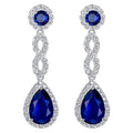 Classic Teardrop Long Stud Earrings With Micro Pave Royal Blue Zircon For Bridal Evening Jewelry view 1
