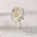 Luxury Purple Crystal Four-Point Star Ear Cuff With Tassel Teardrop Zircon No-Piercing Earrings view 3