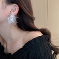 Asymmetric Metal Feather Butterfly Rhinestone Tassel Drop Earrings With Silver Pins view 3