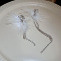Asymmetric Metal Feather Butterfly Rhinestone Tassel Drop Earrings With Silver Pins view 4