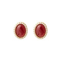 Korean Oval Pearl Rhinestone Stud Earrings Luxury Red Gemstone Statement Alloy Earrings view 5