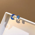 Korean Blue Enamel Moon Star Pearl Stud Earrings, Elegant Gold Alloy Rhinestone Celestial Earrings view 2