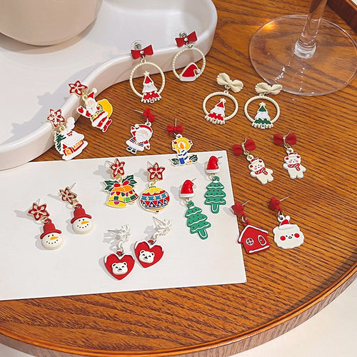 Ethnic Style Christmas Cartoon Creative Silver Needle Stud Earrings For Women