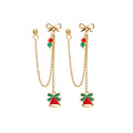 Elegant Enamel Christmas Tree Bell Bow Chain Tassel Alloy Dangle Drop Earrings view 5
