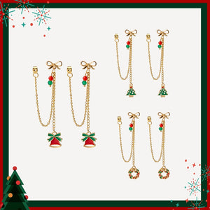 Elegant Enamel Christmas Tree Bell Bow Chain Tassel Alloy Dangle Drop Earrings