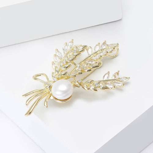 Alloy Rhinestone Pearl Wheat Brooch Pin For Women's Apparel