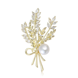Alloy Rhinestone Pearl Wheat Brooch Pin For Women's Apparel