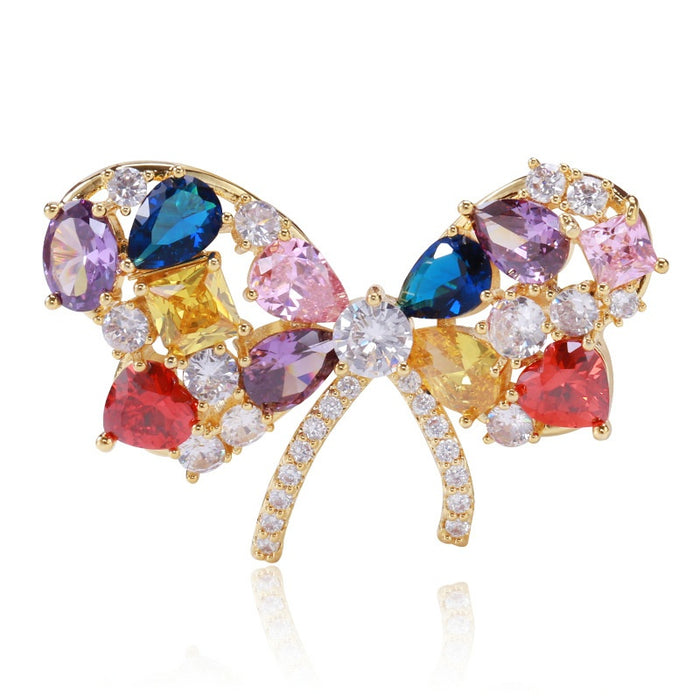 Alloy Color Zircon Bow Brooch Pin For Dresses And Coats