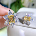 Sparkling Yellow Diamond Color Flower Stud Earrings, Full Pave Zircon Bridal Evening Jewelry view 2