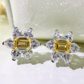 Sparkling Yellow Diamond Color Flower Stud Earrings, Full Pave Zircon Bridal Evening Jewelry view 4