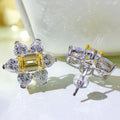 Sparkling Yellow Diamond Color Flower Stud Earrings, Full Pave Zircon Bridal Evening Jewelry view 3