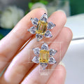 Sparkling Yellow Diamond Color Flower Stud Earrings, Full Pave Zircon Bridal Evening Jewelry view 5