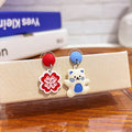 Cute Enamel Flower Bear Colorblock Stud Dangle Earrings For Women Simple Niche Design Silver Needle Earrings view 3