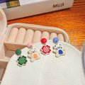 Cute Enamel Flower Bear Colorblock Stud Dangle Earrings For Women Simple Niche Design Silver Needle Earrings view 2