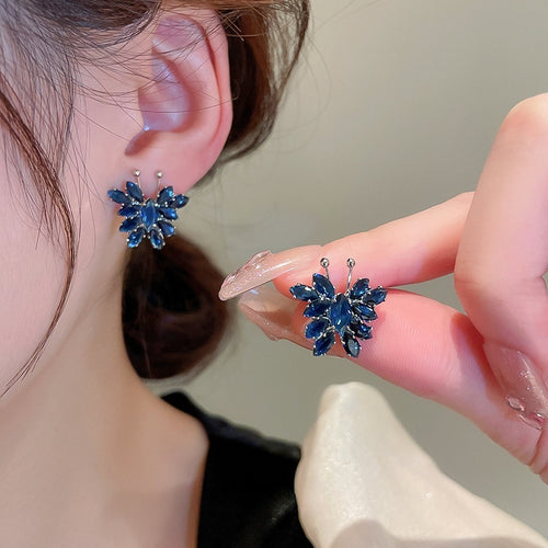 Korean Style Metal Zircon Butterfly Stud Earrings With Silver Needle Minimalist Fashion Jewelry