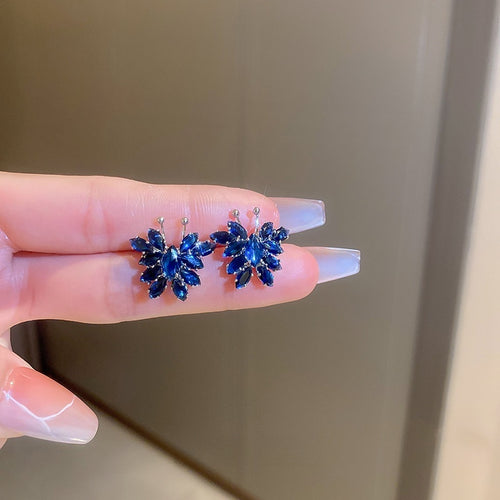 Korean Style Metal Zircon Butterfly Stud Earrings With Silver Needle Minimalist Fashion Jewelry