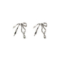 Elegant Liquid Metal Bowknot Alloy Studs With Crystal Drop Irregular Geometric Silver Needle Earrings view 5