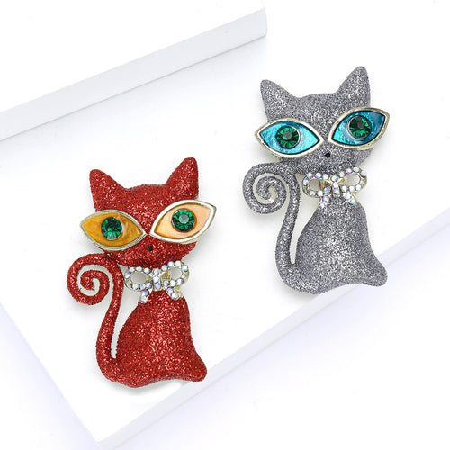 Alloy Rhinestone Cat Brooch For Trendy Women Lapel Decoration