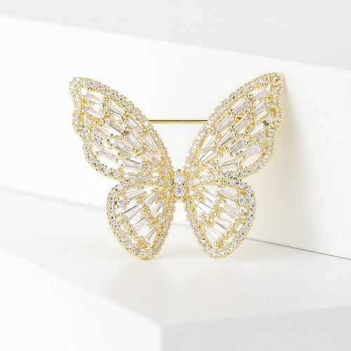 Copper Zircon Butterfly Brooch Pin For Elegant Women Clothing Decoration