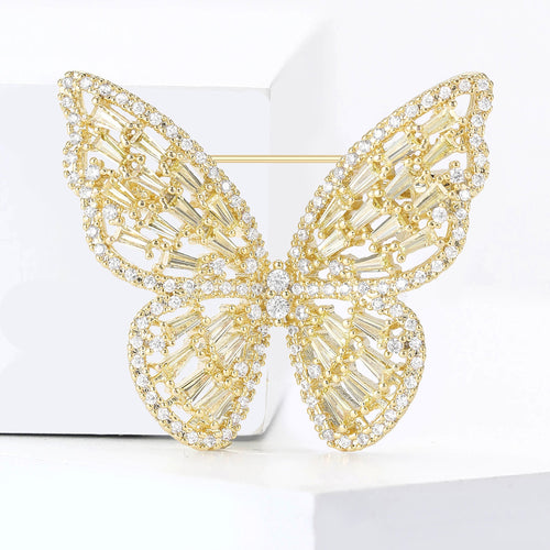 Copper Zircon Butterfly Brooch Pin For Elegant Women Clothing Decoration