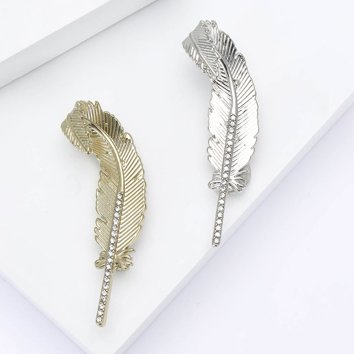 Alloy Rhinestone Feather Brooch Pin For Cardigans And Sweaters