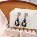 Kawaii Enamel Black Penguin Heart Drop Stud Earrings Silver Needle Cute Sweet Alloy Earrings view 1