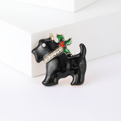 Alloy Enamel Christmas Dog Brooch Pin For Lapel And Clothing Decoration