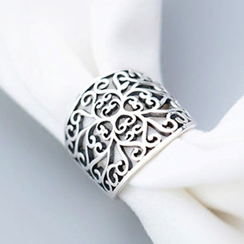 Creative Vintage Auspicious Cloud Ring For Women, Simple Ethnic Hollow Pattern Index Finger Jewelry