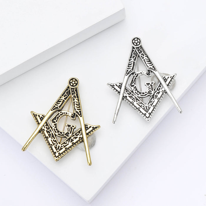Alloy Masonic Letter Brooch Pin For Men Suit Coat Decoration
