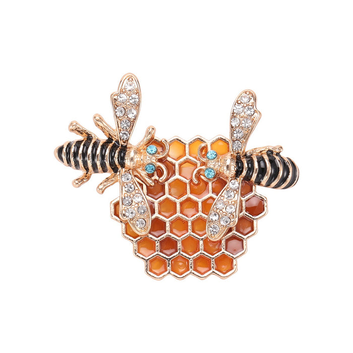 Alloy Enamel Bee Honeycomb Brooch For Creative Apparel Decoration