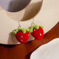 Korean Japanese Cute Handmade Crochet Big Strawberry Fruit Alloy Hook Drop Dangle Earrings view 3