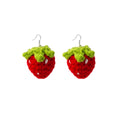 Korean Japanese Cute Handmade Crochet Big Strawberry Fruit Alloy Hook Drop Dangle Earrings view 5