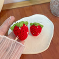 Korean Japanese Cute Handmade Crochet Big Strawberry Fruit Alloy Hook Drop Dangle Earrings view 2
