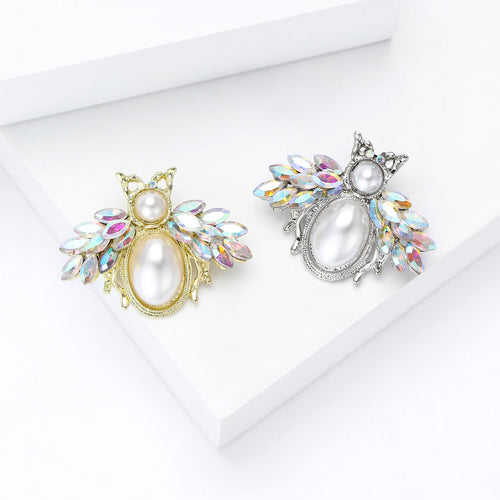 Metal Alloy Pearl Rhinestone Bee Brooch Pin For Collar Fastening