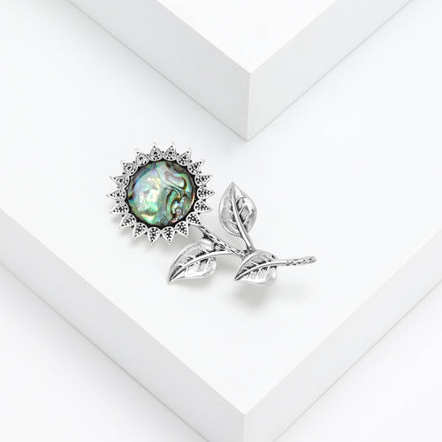 Alloy Enamel Abalone Shell Sunflower Brooch Pin For Apparel Decoration