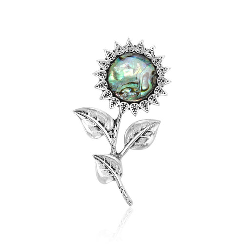Alloy Enamel Abalone Shell Sunflower Brooch Pin For Apparel Decoration