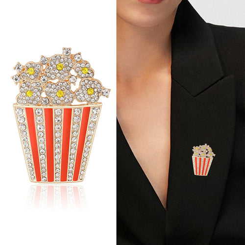 Alloy Rhinestone Popcorn Brooch Pin With Enamel Detail For Apparel