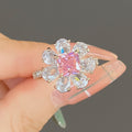 Sweet Flower Ring With Pink Zircon Stones, Romantic Floral Finger Ring For Valentine's Proposal view 2